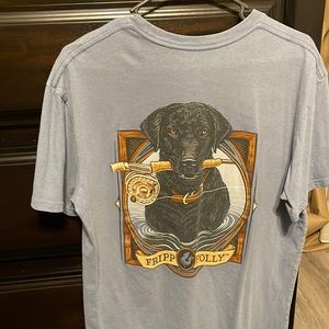 Men’s graphic T-shirt, size large black lab on back fishing